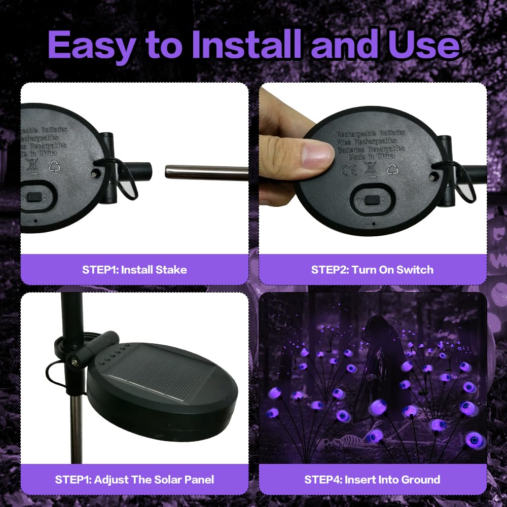 2PACK Scary Eyeballs Solar Garden Light Halloween Decorations Outdoor,Swaying Firefly with 12LED Purple Spooky Eyes Lights-Waterproof Ornaments Solar Halloween Lights for Lawn, Patio, Party Decor