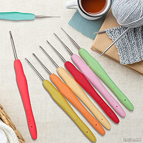 10Pcs Knitting Needles Crochet Hook - Multicolor Ergonomic Crochet Hooks Set - Rubber Handled Aluminum Crochet Hooks - Small Crochet Hooks Knitting Kit for Beginners Crochet Kit for Crocheting Yarn