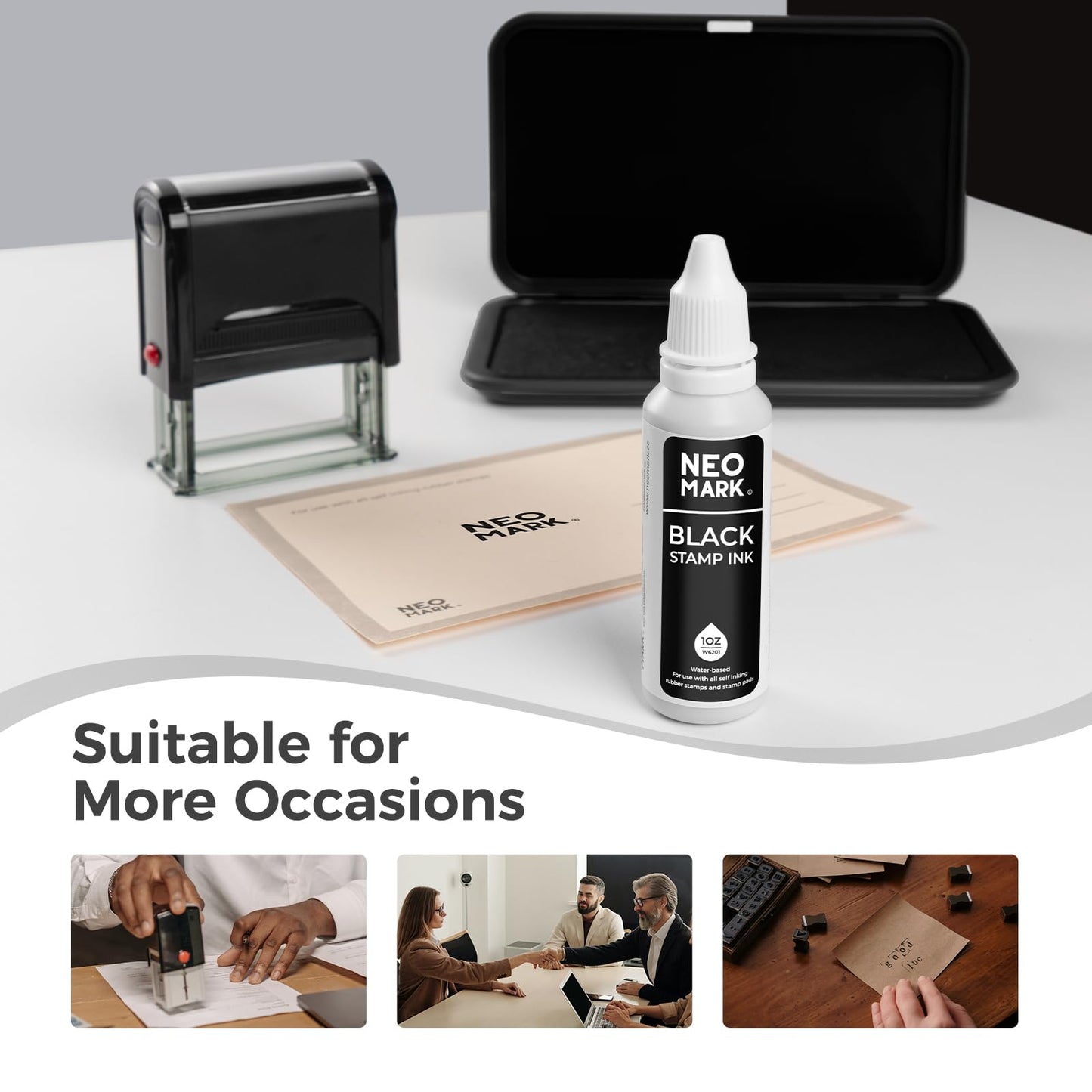 NEO MARK Premium Stamp Ink, Quick-Drying and AP-Certified Non-Toxic Refill Ink for Self-Inking Stamps, Date Stamps and Stamp Pads(Black, 1oz)