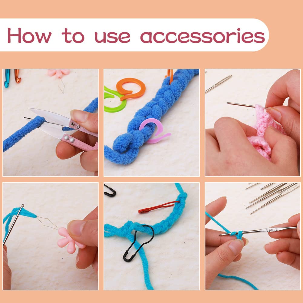 UzecPk 96 PCS Crochet Hooks Kit, Crochet Needles Set with Storage Bag, Aluminum Crochet Hooks with Stitch Markers and Large-Eye Blunt Needles for Experienced Crochet Hook Lovers