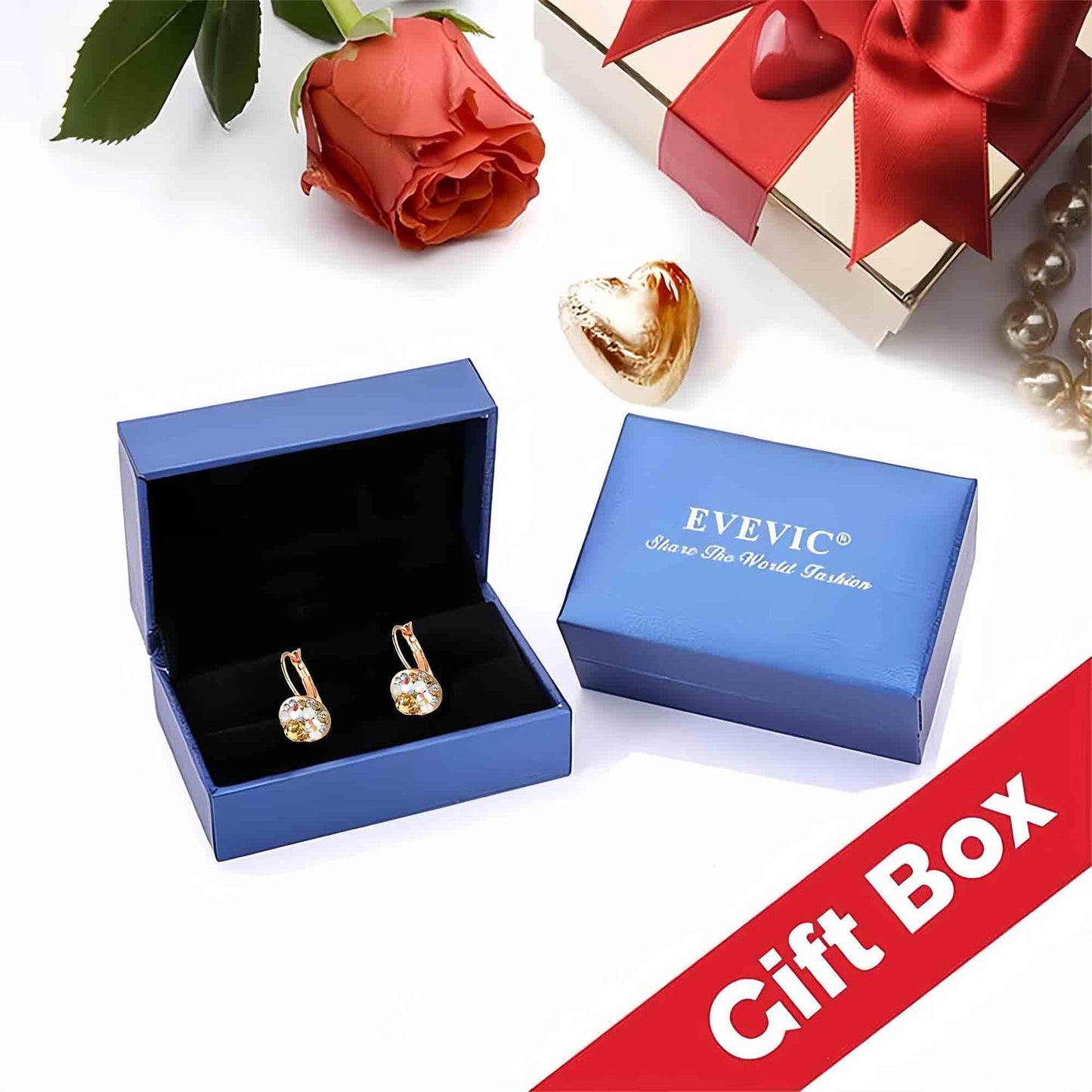 Multicolored Austrian Crystal Earrings for Women 14K Gold Plated Leverback Dangle Hoop Earrings (Green Opal+Aurora Borealis Crystal)