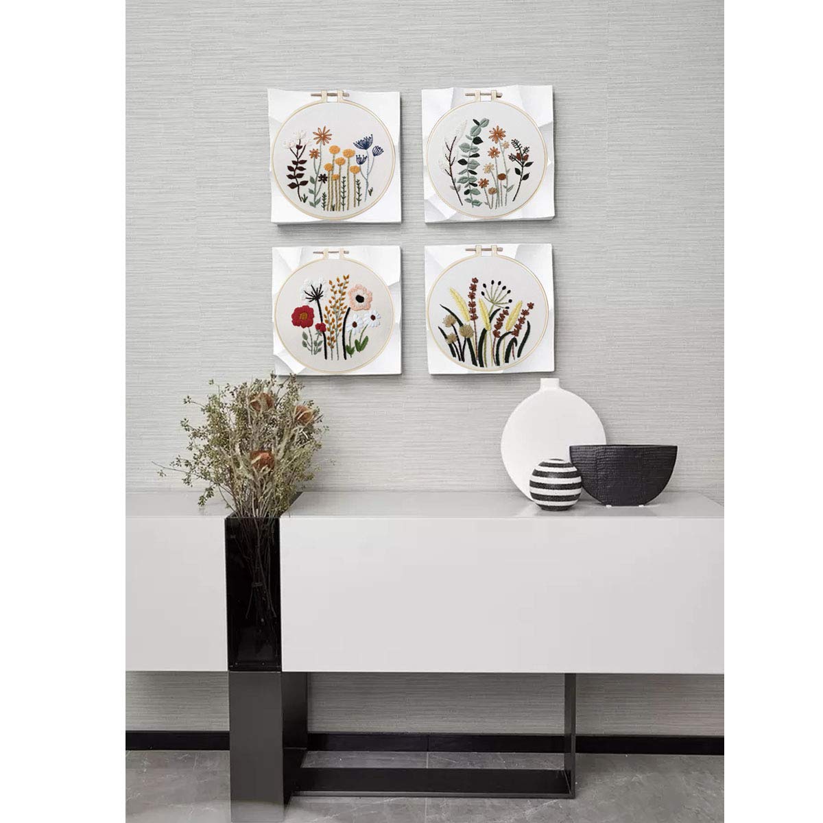 3 Sets of Beginner Embroidery Kits with 3 Patterns and 6 Needles, Needlepoint Kits for Adults,Including Embroidery Floss,3 Plastic Hoops and 3 Cotton Fabric