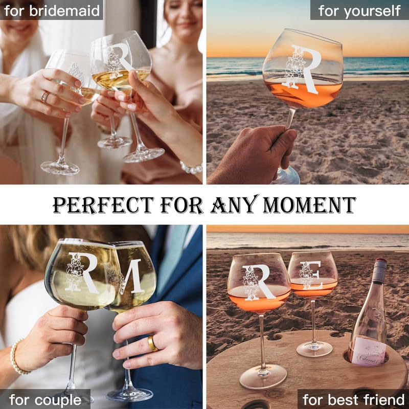 Physkoa Personalized Initial Wine Glass for Women - 20 oz Stemmed Monogrammed Glass, Customized Engraved Gift for Mom, Wife, Friend, Her - Birthday, Mother’s Day, Wine Lover Gift