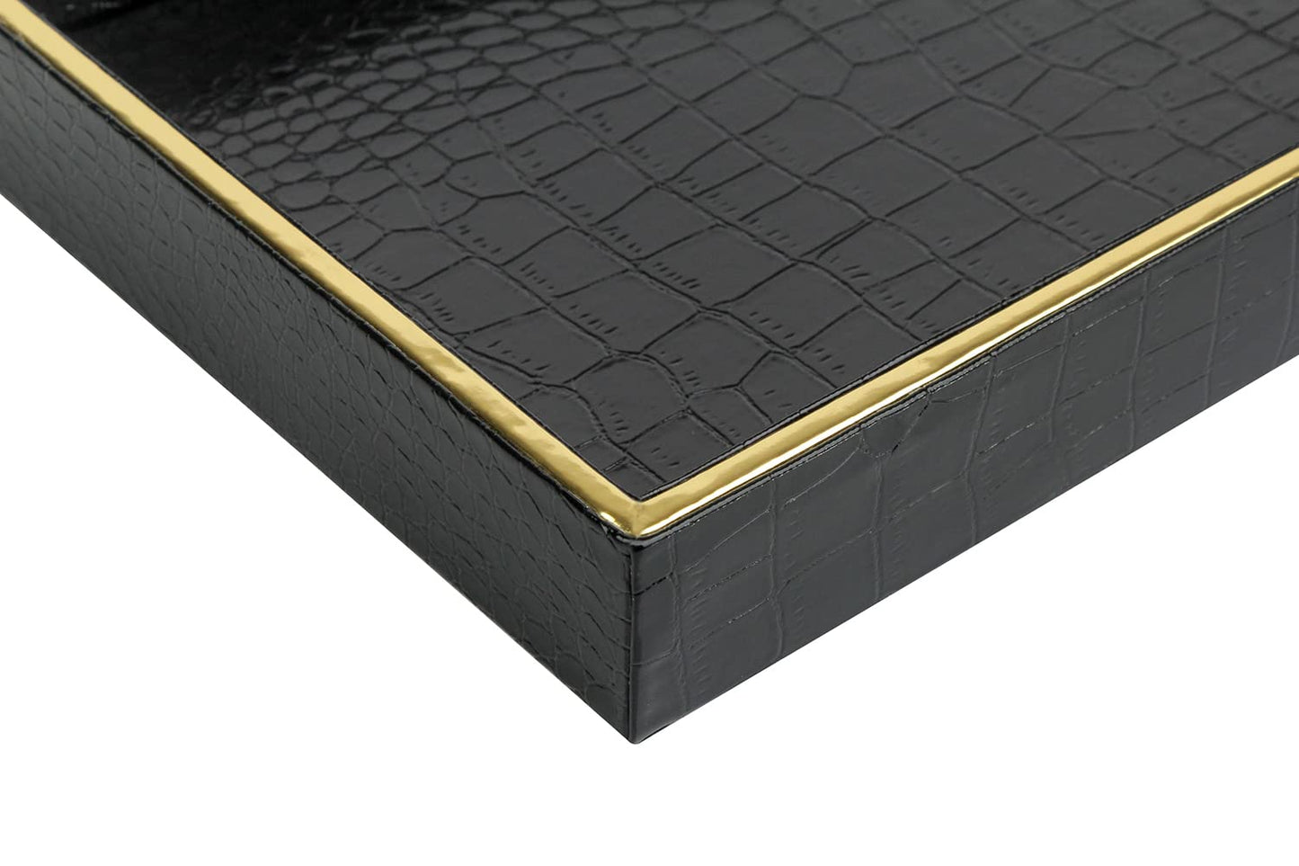 HofferRuffer Faux Leather Vanity Tray, Elegant Desktop Storage Organizer, Decorative Catchall Perfume Tray, Bathroom Valet Tray, Nightstand or Dresser Organizer (Black Croco)