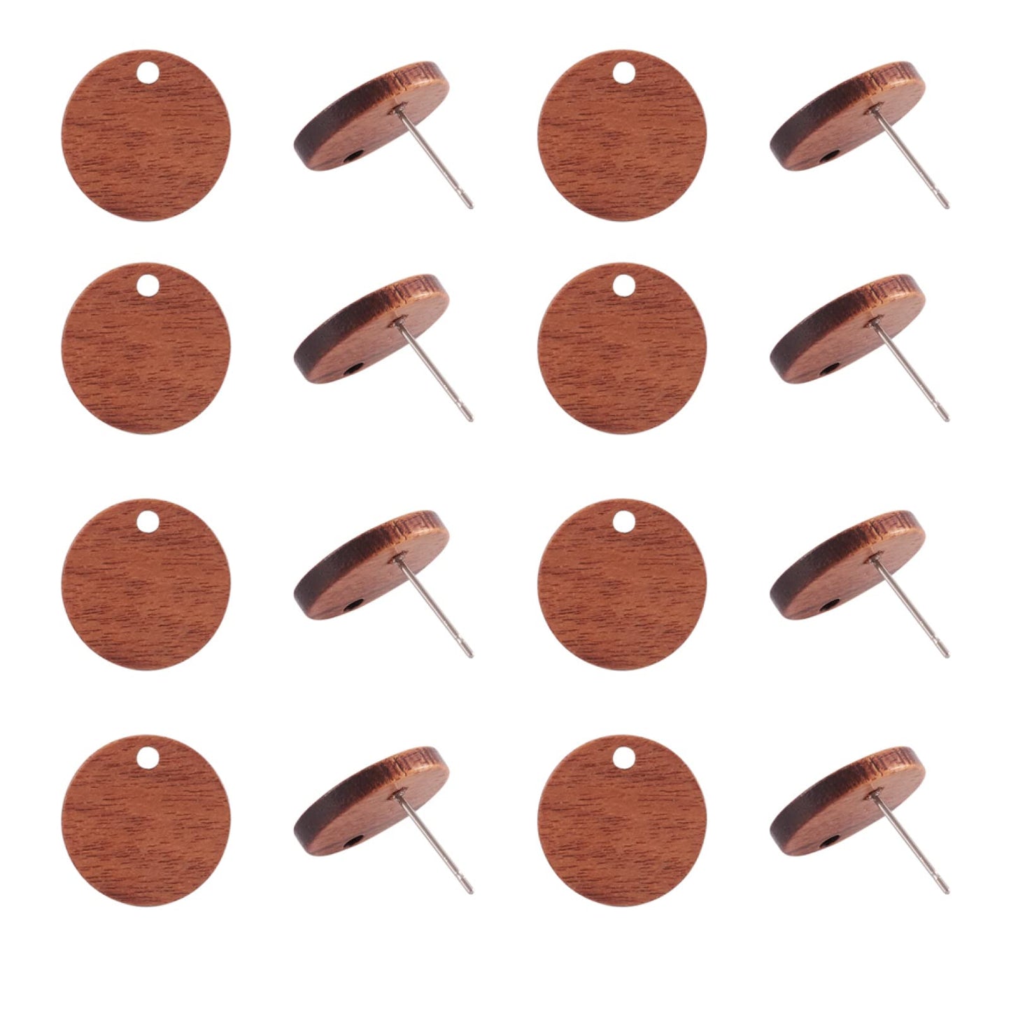 Pandahall 20 Pairs Walnut Wood Flat Round Shape Earring Findings 15mm Coconut Brown Dangle Stud Pendants with 304 Stainless Steel Pin for DIY Wooden Earrings Making
