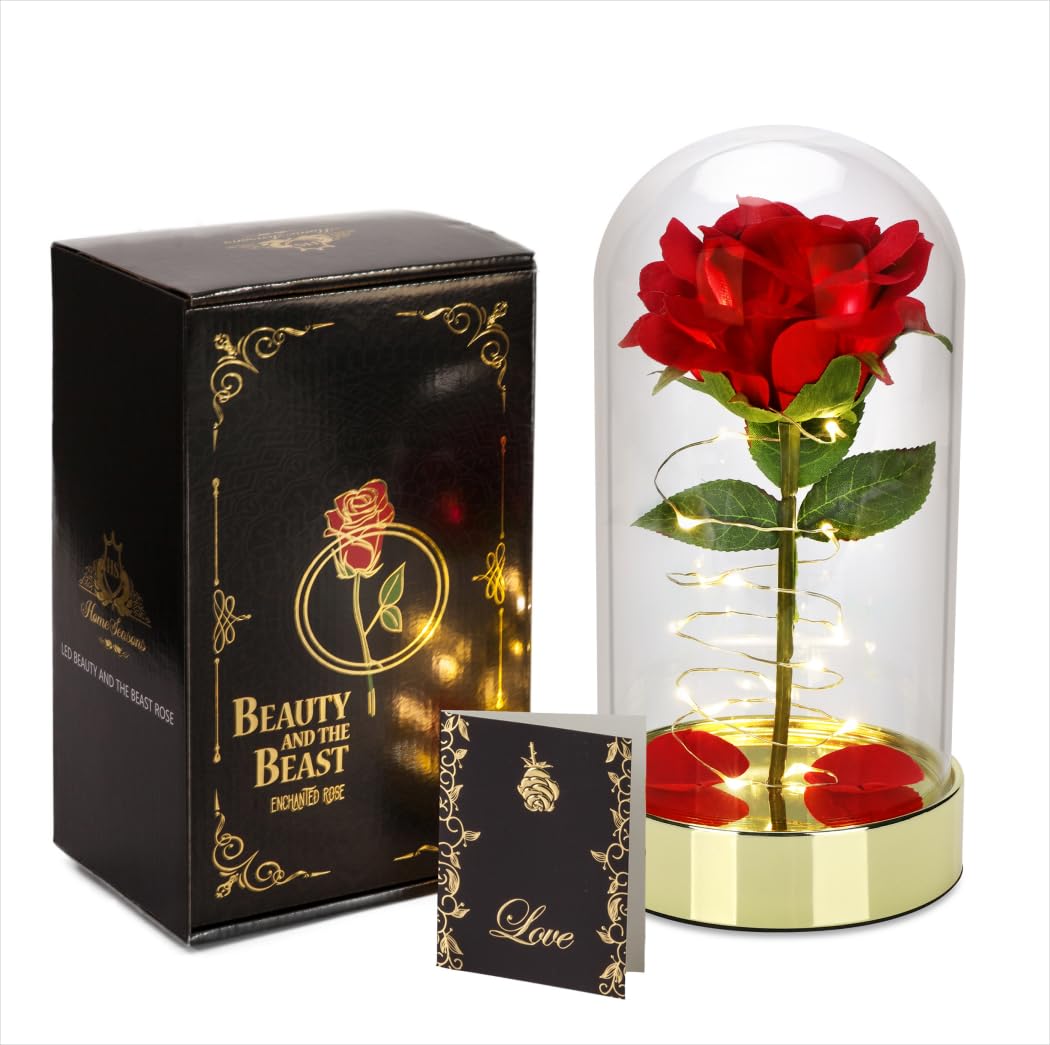Forever Rose Gift Valentines Day Rose Gifts for Her,Gifts for Women Mom Wife Girlfriend, Light Up Rose in Glass Dome for Wedding Home Office Decor