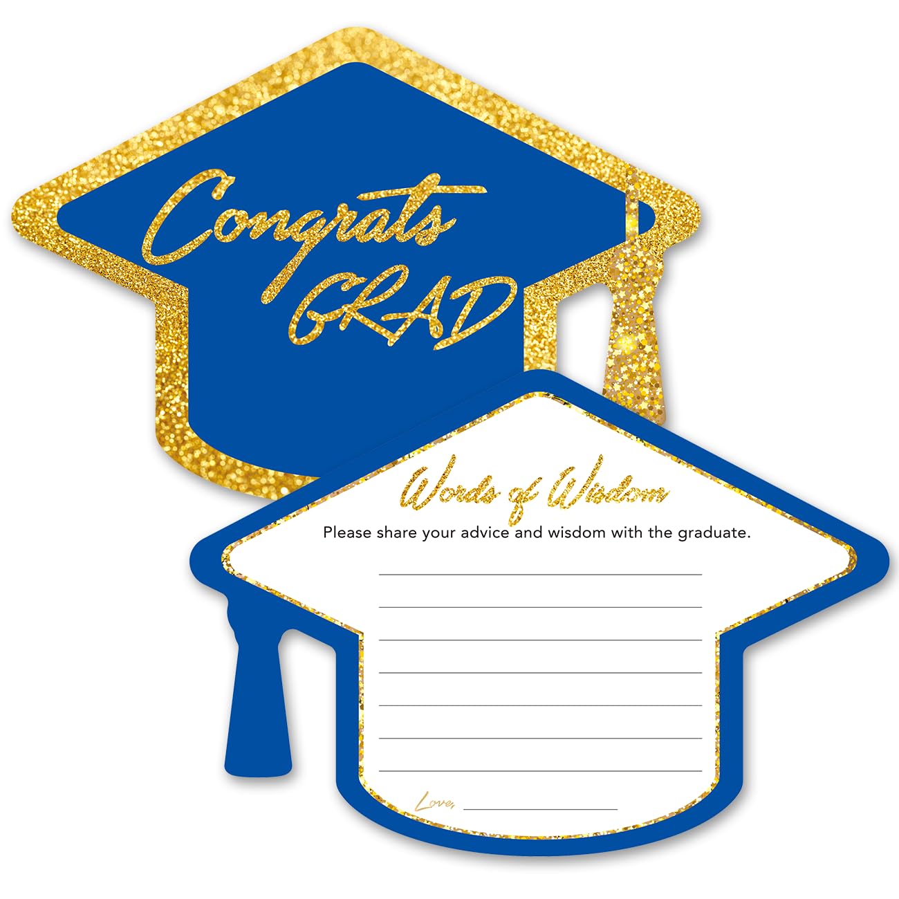 Yuzi-n Graduation Advice Cards for The Graduate (50 Pack), High School or College Graduation Party Games Decorations Supplies, Well Wishes Cards for Graduates, Advice For The Graduate Cards (Blue)