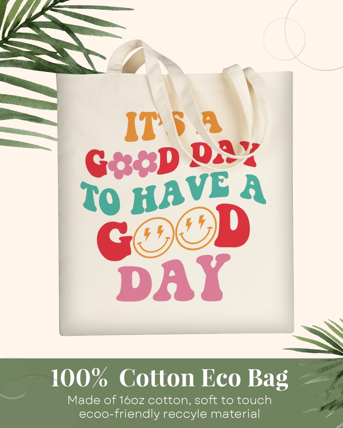 AUSVKAI Canvas Tote Bag Aesthetic Cute For Women Y2K School Grocery Bag Cotton Cloth Beach Totes Gift For Kids Girl-Its A Good Day