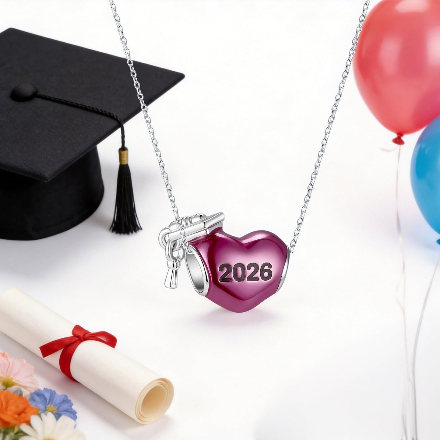 SEVENWELL 2026 Graduation Cap Charm - Heart Bead for Pandora Bracelets & Necklaces - Commemorative Milestone Jewelry Gift for Daughter, Granddaughter, Class of 2026