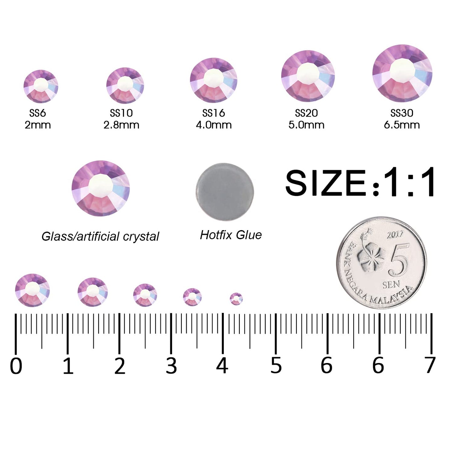 MEIBITE 6796PCS Pink AB Hotfix Rhinestones Crystal Stones Glass for Fabric Clothes Shirts Sparkly Flat Back Round with Tweezers and Picking Pen (SS6~SS30 Set)