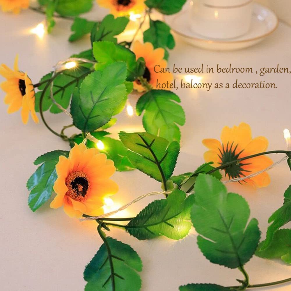 Fielegen 20 LED Artificial Sunflower String Lights, 7.2 ft Sunflower Garland with Lights Battery Operated Flower Fairy String Lights for Bedroom Wedding Birthday Party Home Garden Decor