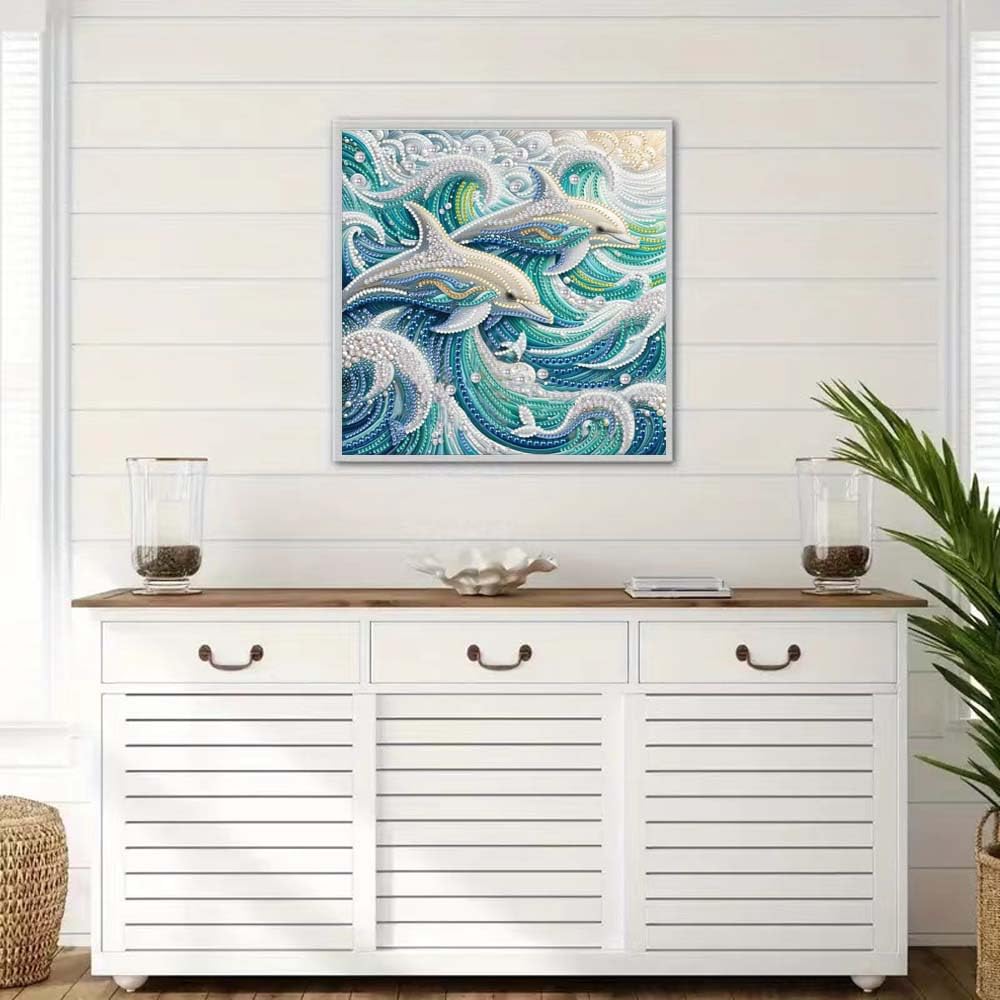 Dolphin Animal Special Shape Diamond Art Kits for Adults,5D Diamond Painting Kits for Adults Beginners,DIY Paint by Diamond Dots Crystal Rhinestones Painting Kits for Home Wall Decor 12×12inch