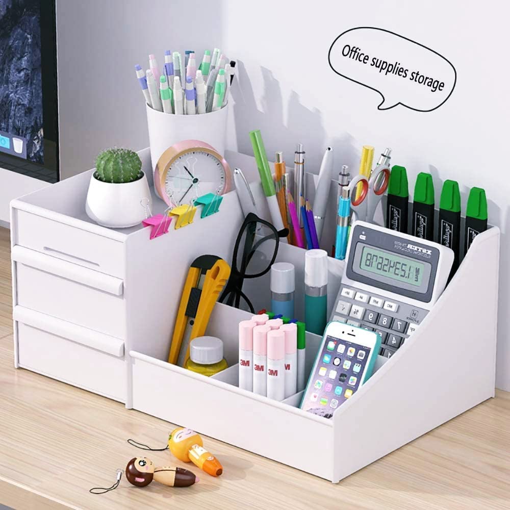 skin care organizer,Makeup Desk Organizer With Drawers,Countertop Organizer for Cosmetics,Vanity brush with Holder for Lipstick, Brushes, Eyeshadow, and Jewelry Desktop Finishing Dresser (White)
