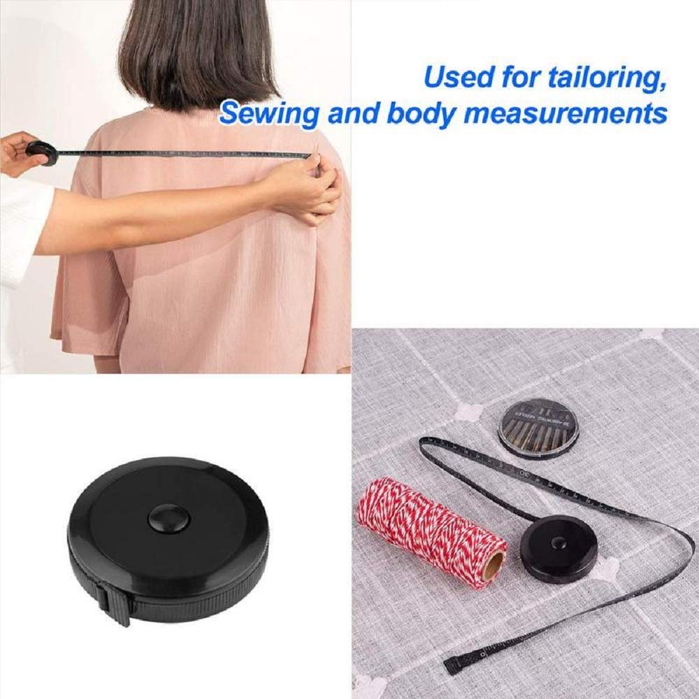 GDMINLO Soft Tape Measure Retractable Measuring for Body Fabric Sewing Tailor Cloth Knitting Craft Weight Loss Measurements Retractable Black Double Scales Rulers 1 Pack