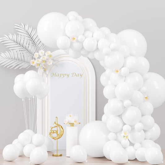 Voircoloria 130pcs White Balloons Different Sizes 18" 12" 10" 5" Party Latex Balloons for Birthday Baby Shower Graduation Wedding Anniversary Party Decorations