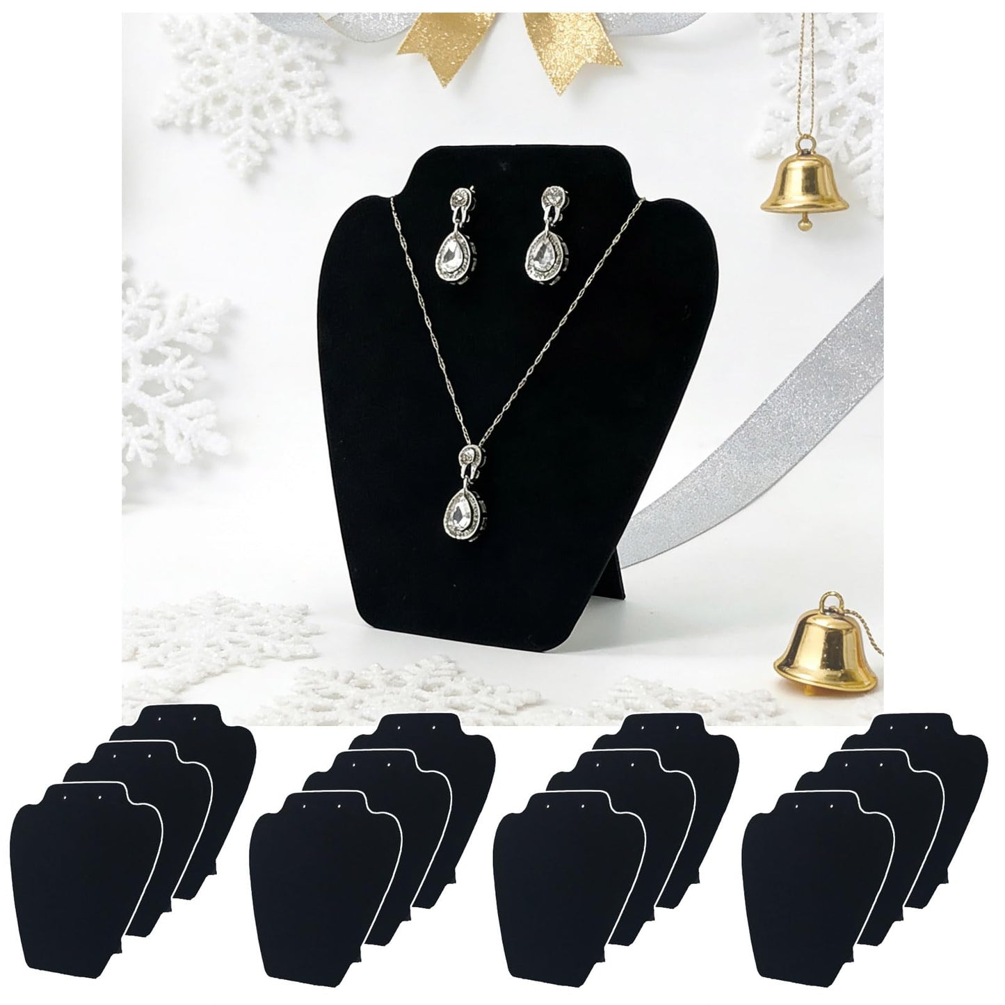 7TH VELVET 12 PCS Black Velvet Necklace Display,Jewelry Display for Selling and Shows,Necklace Easel Stand,Collapsible Jewelry Bust Display Stand