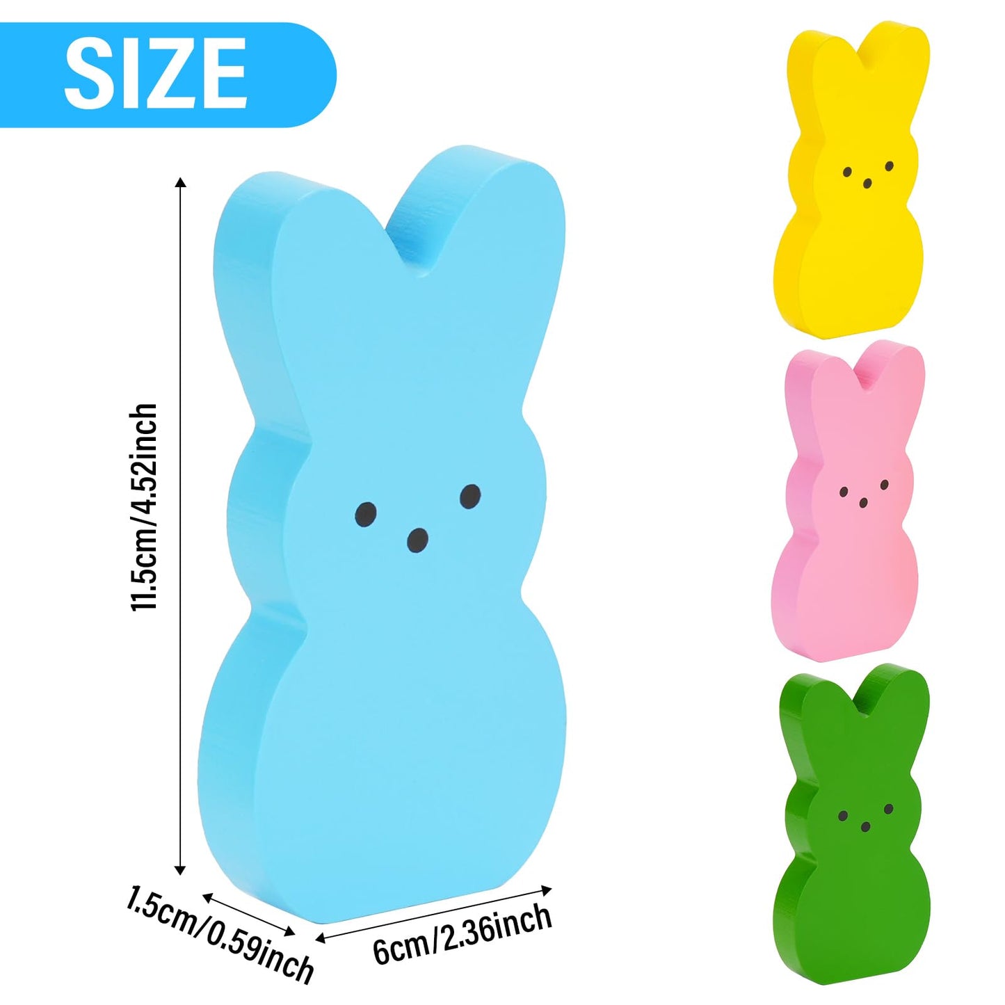 Babycop Easter Décor, 4 Pcs Bunny Table Decorations Wooden Spring Signs for Home, Wood Rabbit Tiered Tray/Mantal Décor for Farmhouse or Office Party Supplies