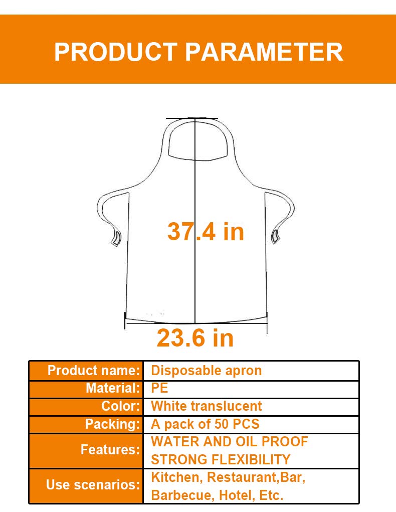 Disposable Aprons (50 Count), Plastic apron for Painting Party, Cooking, Housework, Picnic etc.