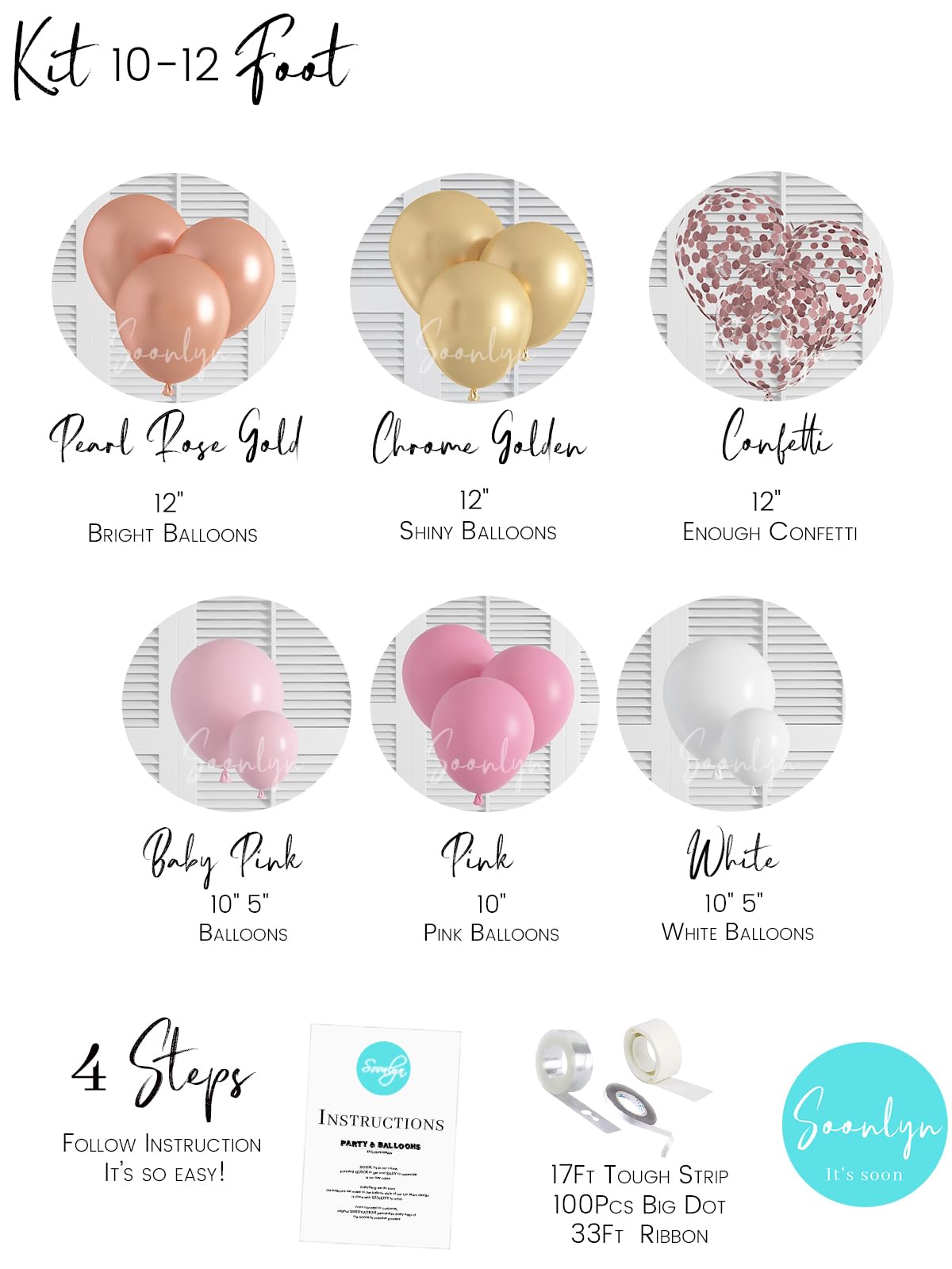 Soonlyn Rose Gold Balloons 140 Pack 12 Inch Gold and Pink Balloons and Pink Confetti Balloons Garland Arch Kit for Bridal Shower Baby Shower Party Decoration