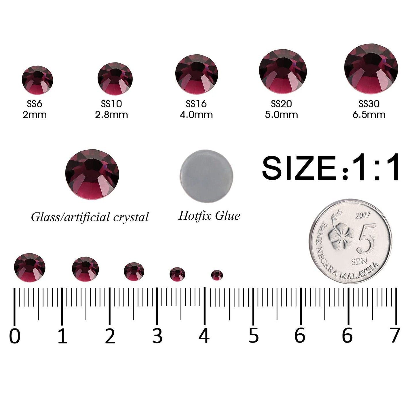 MEIBITE 6796PCS Purple Hotfix Rhinestones Crystal Stones Glass for Fabric Clothes Shirts Sparkly Flat Back Round with Tweezers and Picking Pen (SS6~SS30 Set)