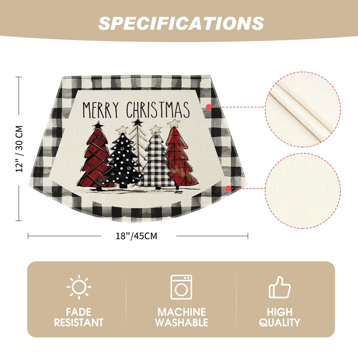 Artoid Mode Christmas Trees Wedge Shape Placemats for Round Table Set of 6, Winter Seasonal Kitchen Dining Table Decoration for Indoor Party Home