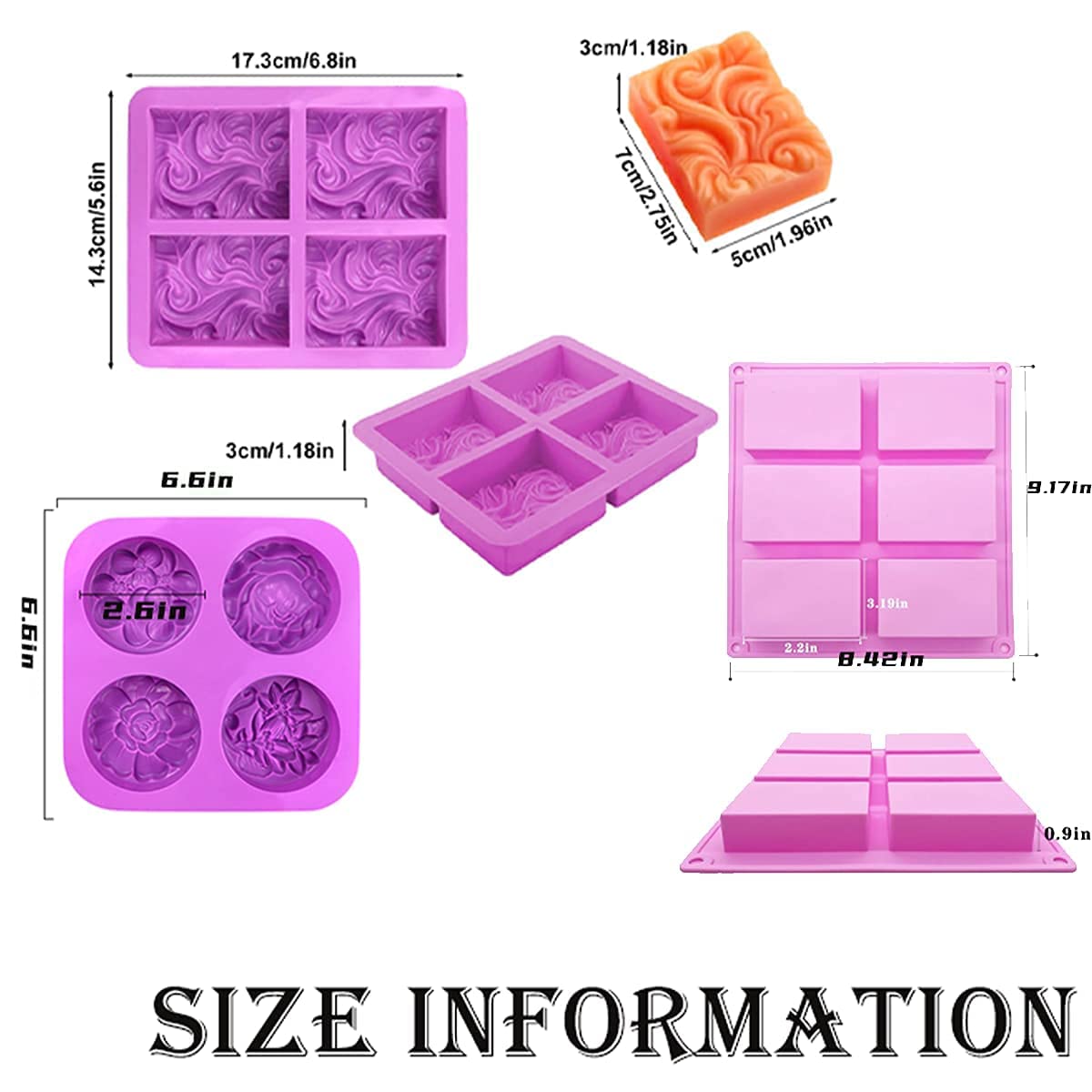 3 Pack Silicone Soap Molds 6 Cavities Silicone Soap Mold Rectangle Oval and Flower Shapes Soap Molds for Soap Making Handmade Cake Chocolate Biscuit Pudding Jelly Ice Cube Tray