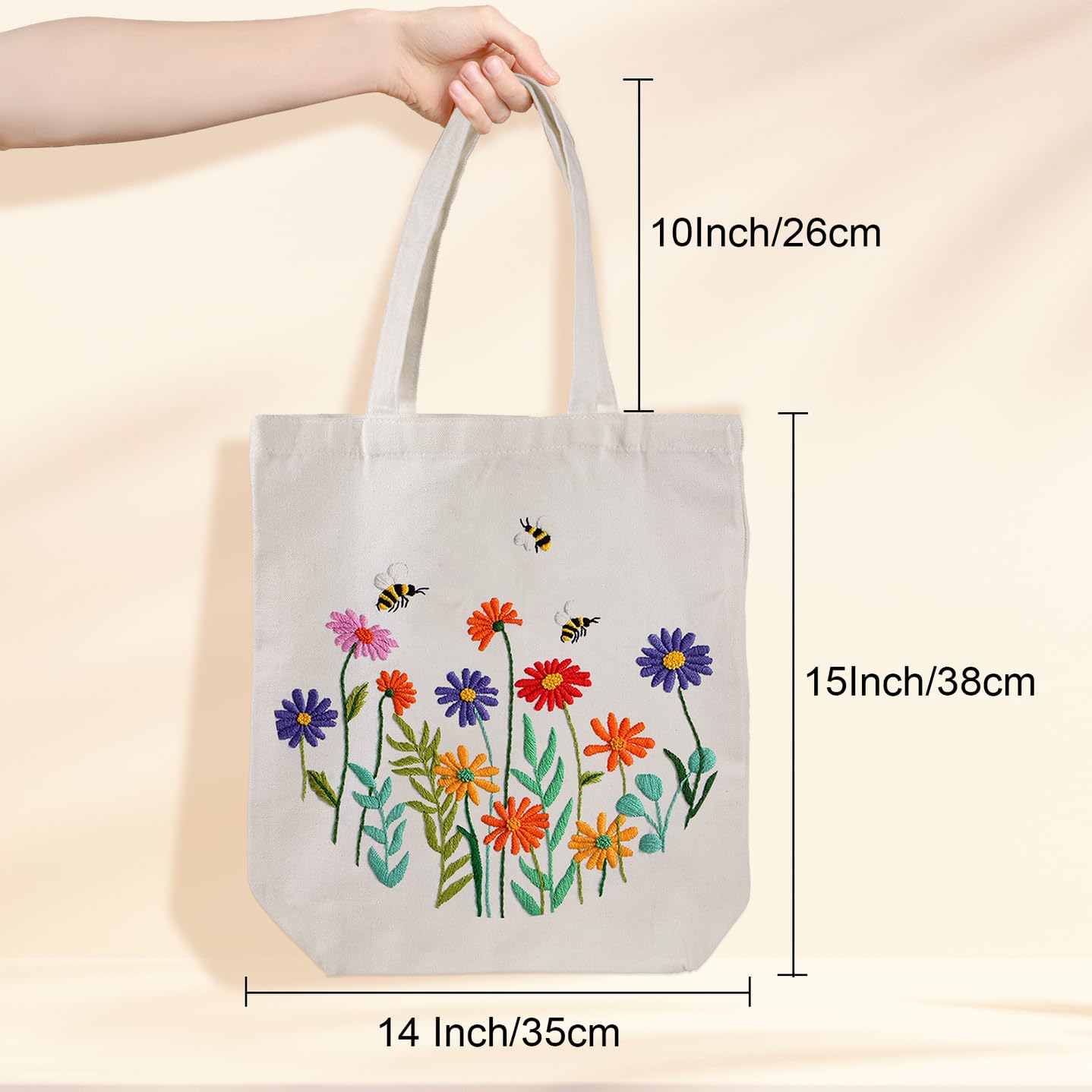 Canvas Tote Bag Embroidery Kit for Beginners,Cross Stitch Kits for Adults,Arts Crafts Needlepoint Women Shopping Reusable Grocery Bags