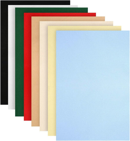 8 Pieces Aida Cloth 8 Color 14 Count Classic Reserve Cross Stitch Fabric, 12 by 18-Inch
