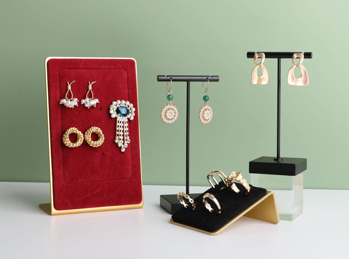 GemeShou Black earring T Stand, Metal Earring Display stand for selling, Small Jewelry earring storage organizer, Mini earring holder for online Photography Props【Black-Square Base Height 5.1 inch】