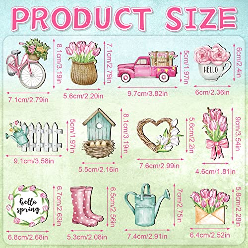 36 Pcs Spring Flower Wooden Ornaments Sunflower Tulip Lavender Tree Decoration Floral Gnome Hanging Wood Cutout Pastel Spring Decor for Home Small Tree Party(Sweet Spring)