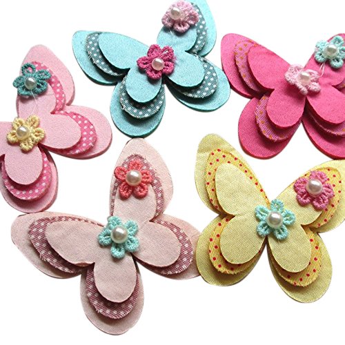 Chenkou Craft 15pcs New Padded Felt Butterfly Satin Ribbon Flowers Beads Appliques Wedding A454 (Multi-Color)