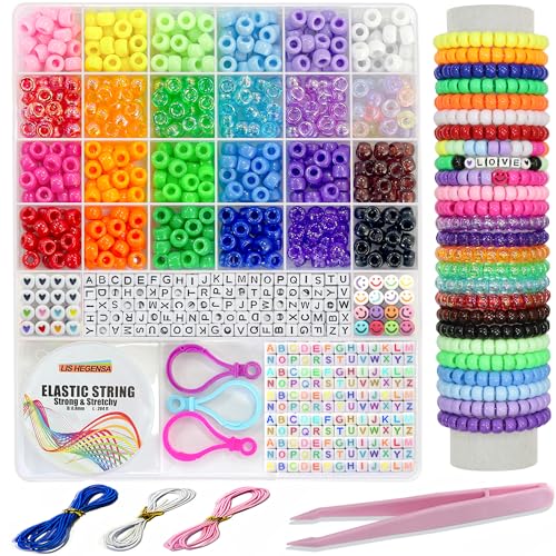 LIS HEGENSA DIY Crafts Gifts for Girls Beading Kits, 1000PCS Pony Beads Bracelet Making Kits with Decorative Beads and Charms, Craft Supplies for Children, Adults, Girls
