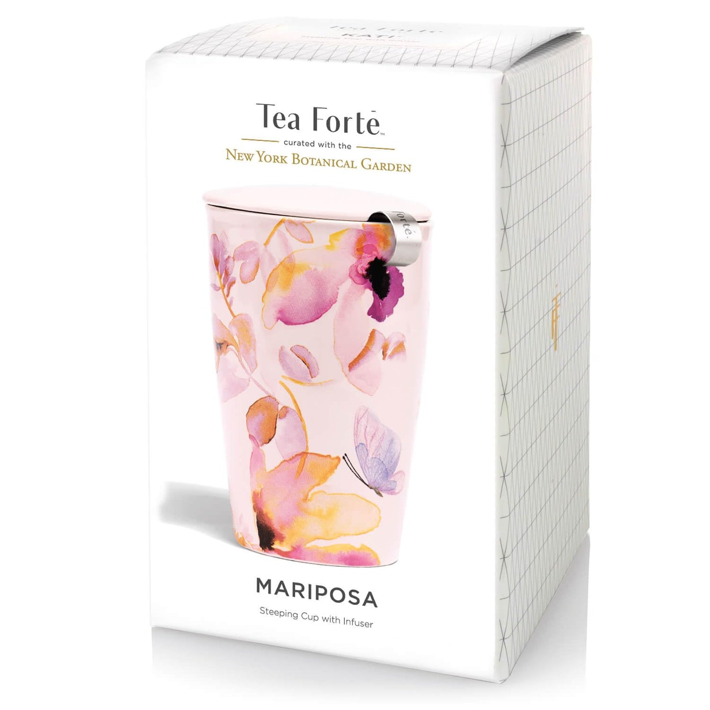 Tea Forte Double-Walled Ceramic Kati Cup, Removable Stainless Steel Infuser Basket and Lid, Steeps 12 oz Loose Leaf Tea, Dishwasher & Microwave Safe, Mariposa