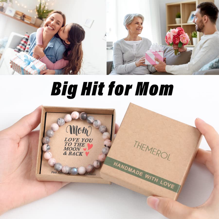 THEMEROL Mothers Day Gifts for Mom from Daughter Son Women Birthday Cards Great Presents Her Moonstone Bracelet Best Mama Personalized Unique Handmade Easter Stuffers Christmas Stocking Valentines