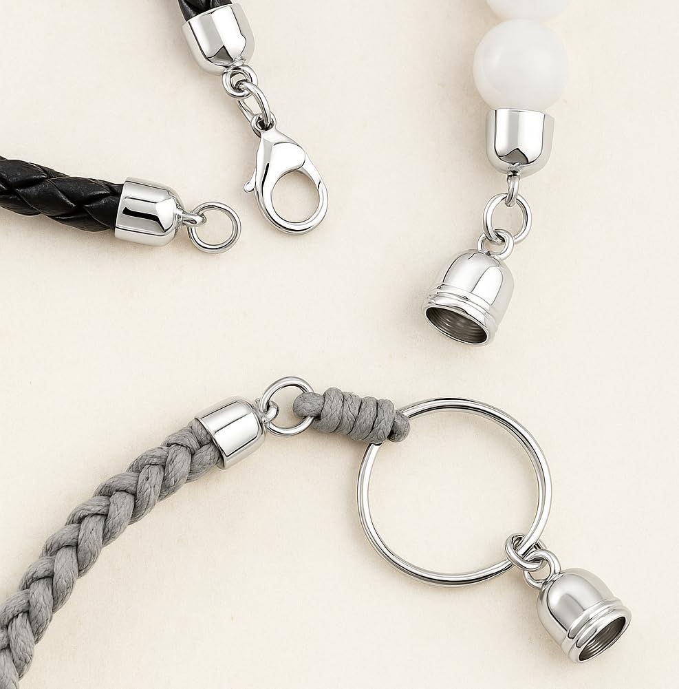 Crafts Silver Tone Leather Cord End Caps for Jewelry Making, Tassel Caps, 4mm to 12mm 840 PCs Cylinder Cord Ends, Kumihimo Supplies and Jewelry Findings