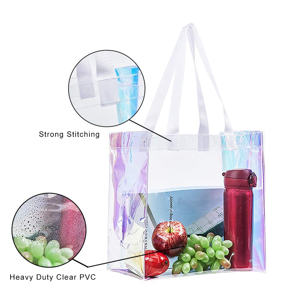 Edraco Clear Tote Bag, 2-Pack Stadium Approved Hologram Clear Bag, Great for Sports Games, Work, Security Travel, Stadium Venues or Concert, 12"X 12"X 6"