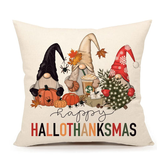 Halloween Gnome Pillow Covers 18x18, Fall Autumn Thanksgiving Christmas Throw Cushion Cases for Couch Sofa, Harvest Holiday Farmhouse Home Decor AH64