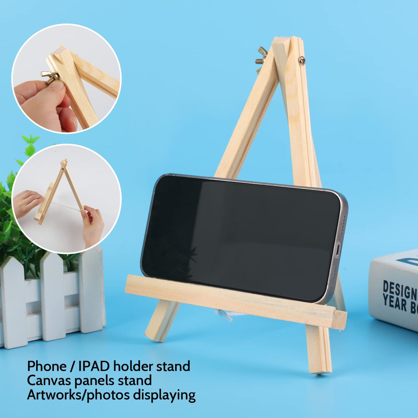 6PCS Wood Easels, 9 Inches Tabletop Easels, Tripod, Painting Party Easel, Kids Student Tabletop Easels for Painting, Art Craft Painting Easel Stand for Artist Adults Students