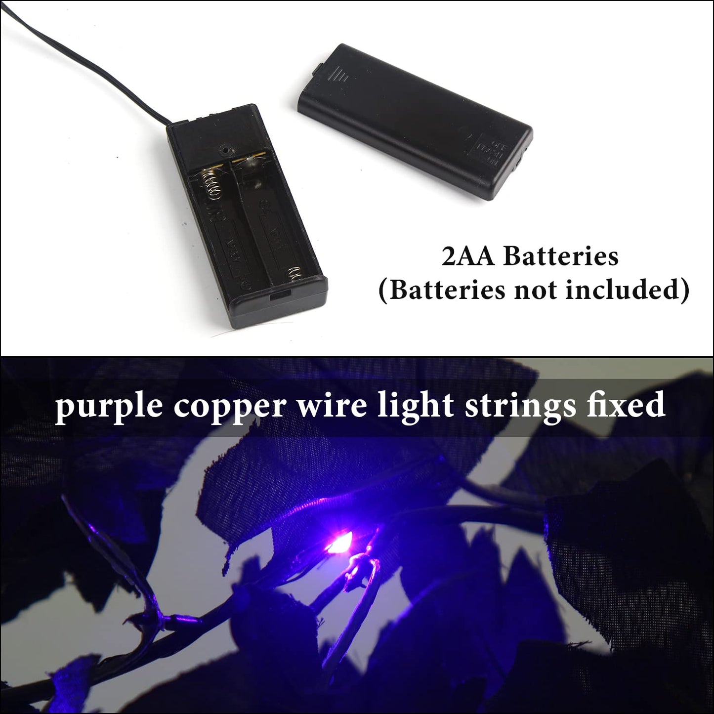 FINGOOO 2 Pack Black Garland Halloween,5.9Ft Black Vines Maple Leaf with Purple Lights for Fireplace Stairs Party Hanging Decor