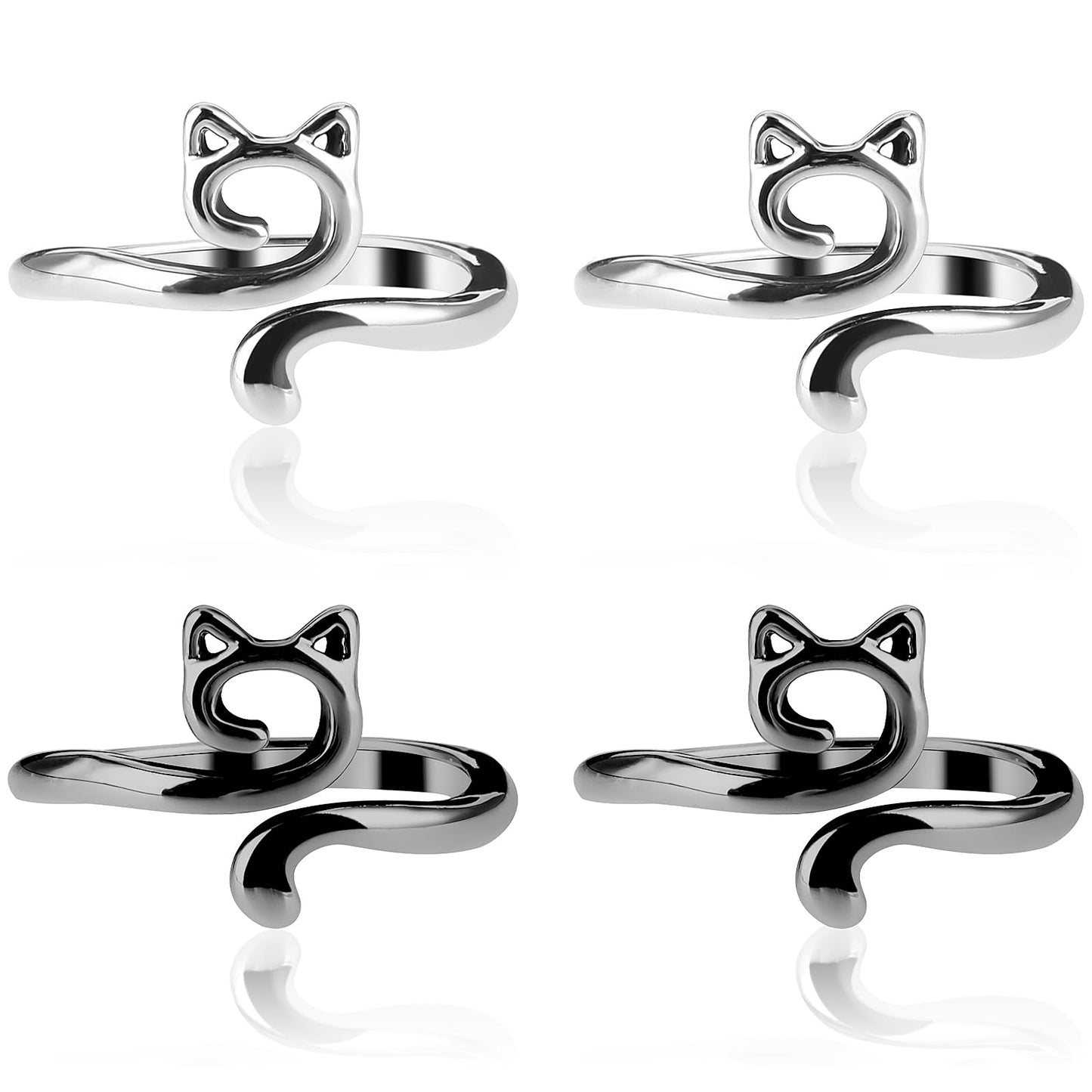 4pcs Knitting Crochet Loop Ring for Fingers Metal Open Yarn Guide Crochet Rings Adjustable Braided Faster Knitting Thimbles Holders Accessories for Crochet Mother Grandma Gifts (Cat Style)