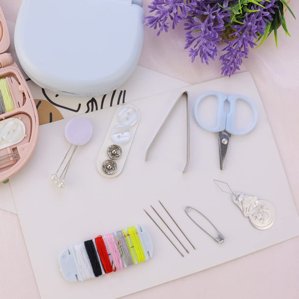 2 Pack Min Travel Sewing Kit DIY Supplies Portable Tool Kits Plastic Box Beginner Friendly Emergency Repair with Threads Scissors Hand Needles