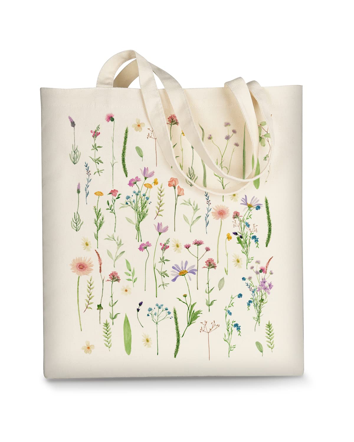 AUSVKAI Canvas Tote Bag Aesthetic for Women, Cute Trendy Wildflowers Reusable Cloth Cotton Bags with Handle for Grocery college Shopping Beach