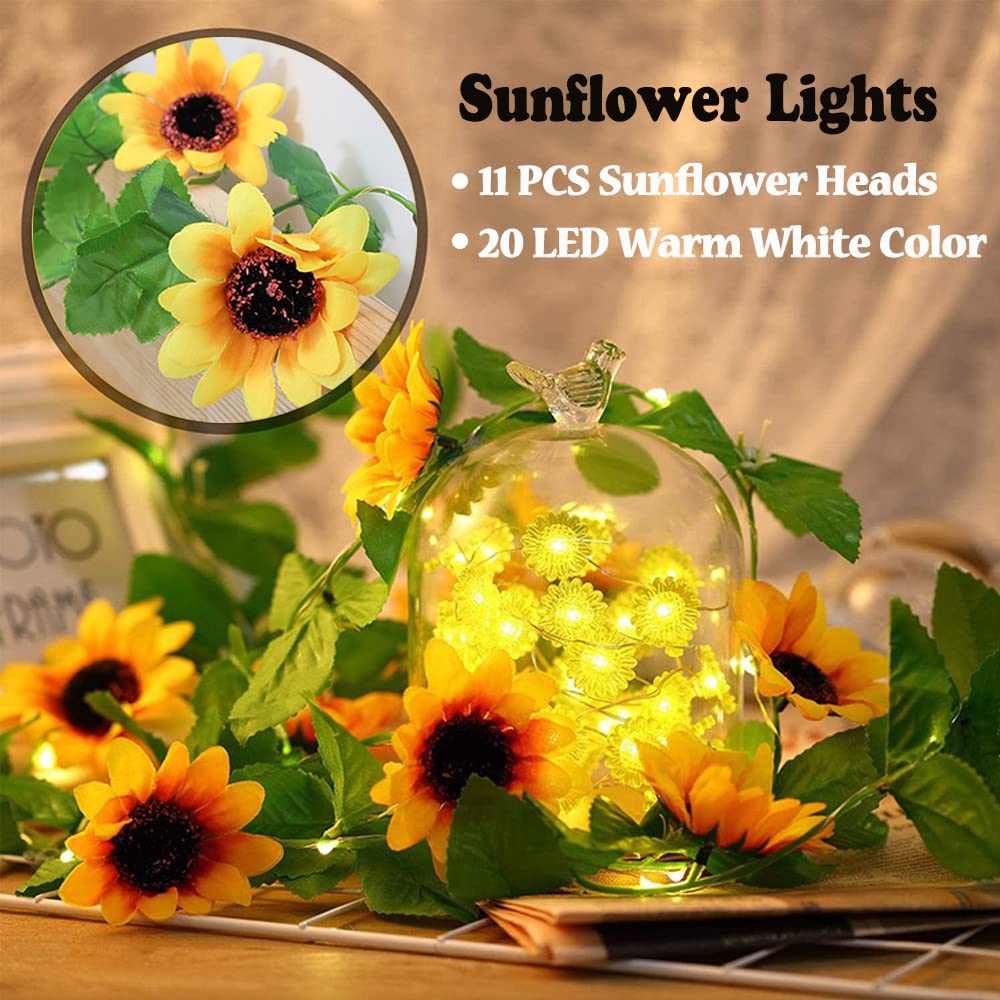 Fielegen 20 LED Artificial Sunflower String Lights, 7.2 ft Sunflower Garland with Lights Battery Operated Flower Fairy String Lights for Bedroom Wedding Birthday Party Home Garden Decor