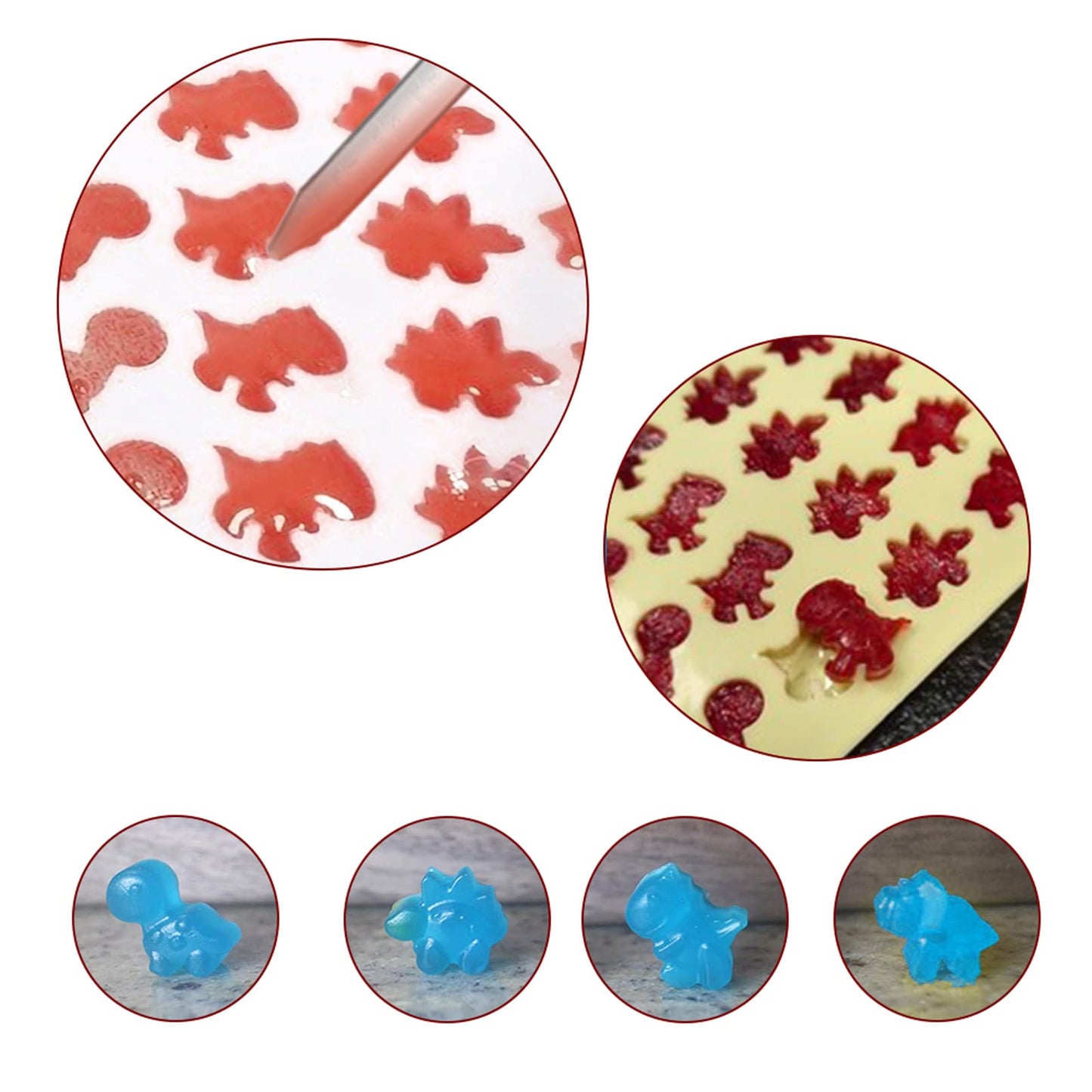 Palksky Mini Dinosaur Silicone Candy molds/Dragon Gummy Bear Mold, Non-Stick Gummie Chocolate Gelatin Tray (4-Pack+4 Droppers) Creates 192 Sweet Snacks Triceratops T-Rex Stegosaurus Brontosaurus
