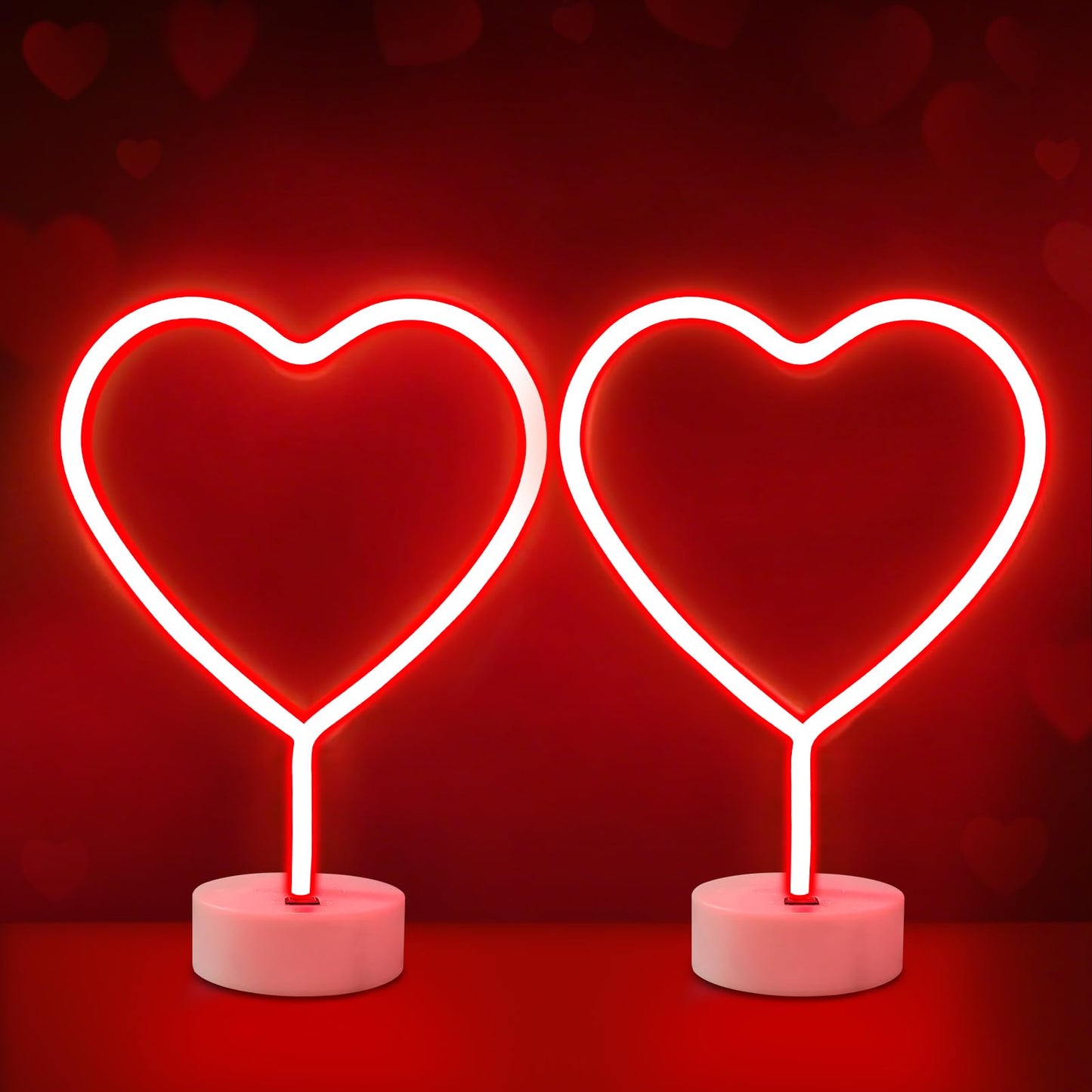 2 Pack Heart Neon Signs, LED Lights Battery Operated or USB Powered Decoration Lamp, Neon Lights Decor for Valentine's Day Gifts, Wedding, Party, Pink Room Decor (Red Heart)