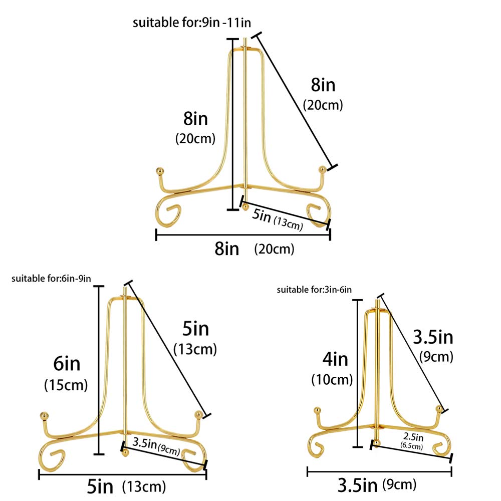6 Pack Iron Display Stand,Gold Iron Easel Plate Holder Stand for Displaying Pictures, Plates, Books and Arts (4, 6, 8 inch)