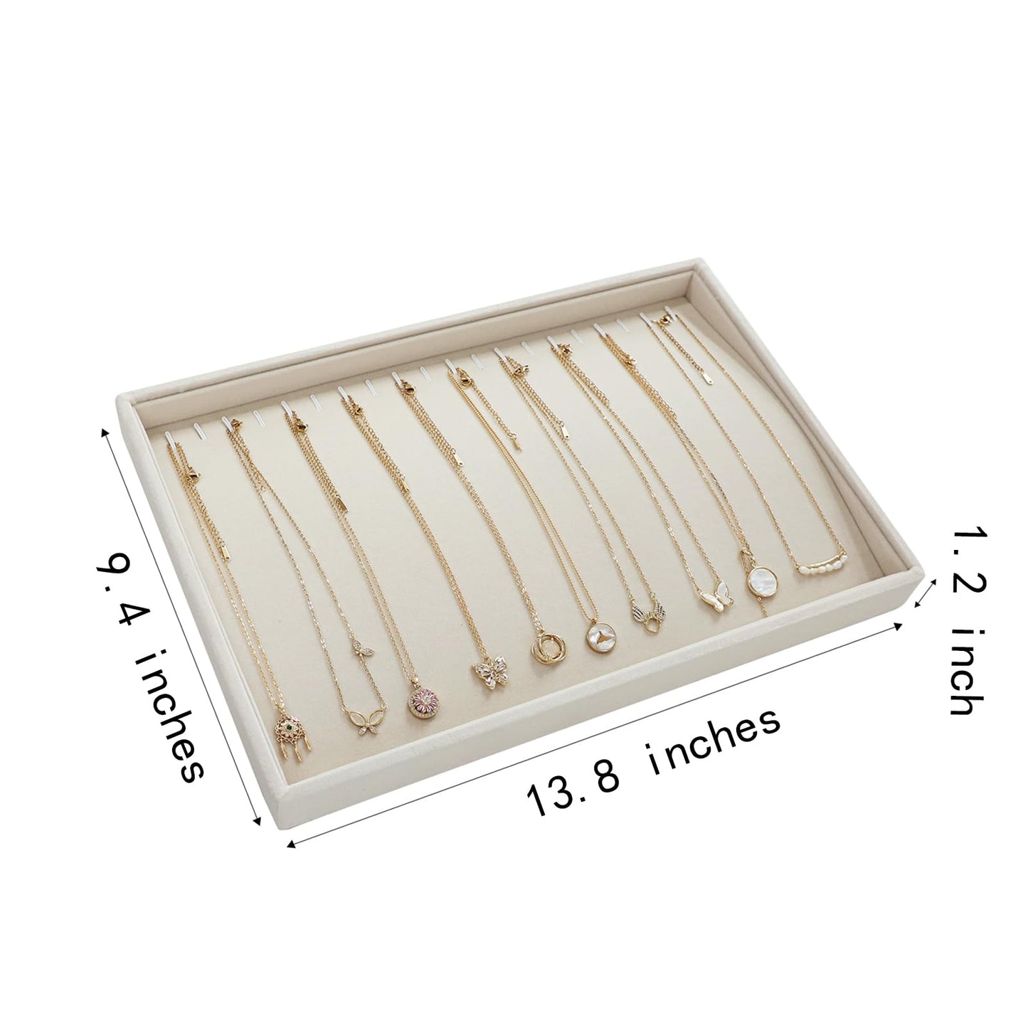 Stratalife Necklace Organizer Stackable Jewelry Organizer 20 Hooks Large Jewelry Tray Velvet Necklaces Holder Bracelet Storage for Women Girls Beige
