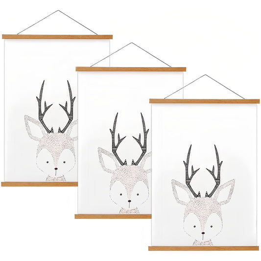 3 Pack Magnetic Poster Hanger Frame, 12x16 12x18 12x24 Teak Wood Magnet Poster Frame for Posters, Prints, Photos, Pictures, Maps, Scrolls, and Canvas Artwork
