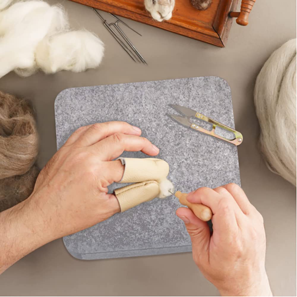 Wool Needle Felting Pad,6x6x1 inch Needled Felting Mat Woolen Block Thick and Firm Needle Felting Base Including Pair of Leather Finger Guards (6inch*6inch)
