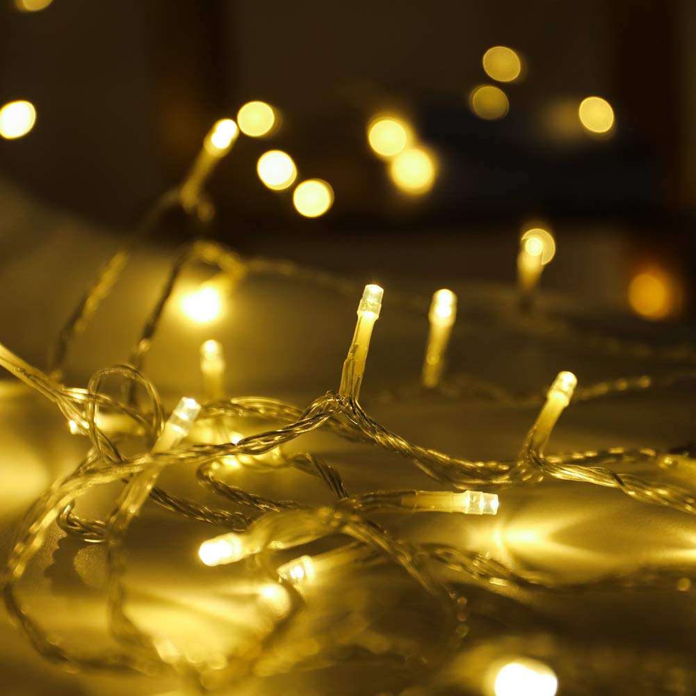 Twinkle Star 100 LED String Light for Wedding Party Bedroom,33 ft for Plug in String Lights 8 Modes Waterproof for Indoor Outdoor (*Warm White, 33 ft)